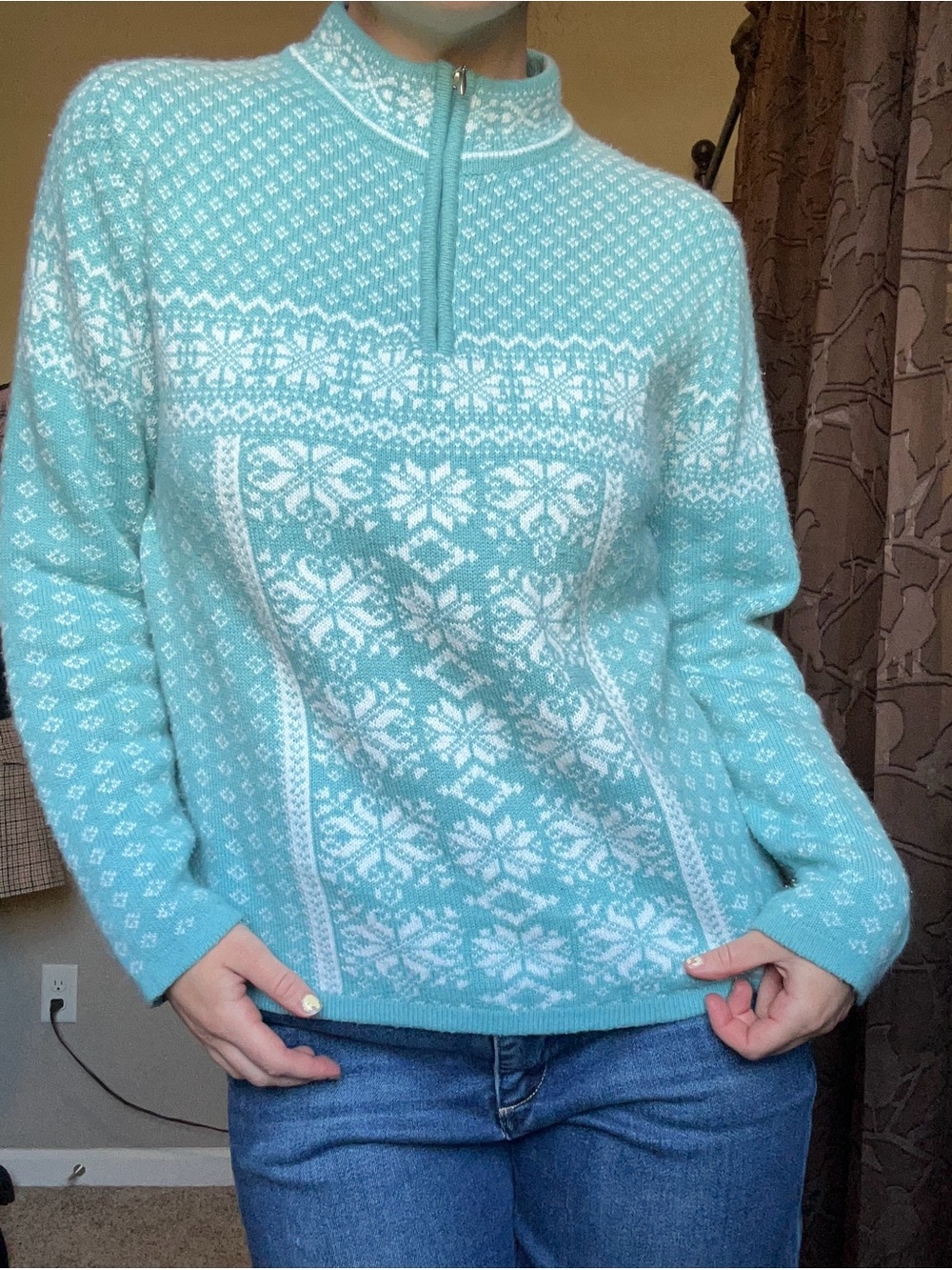 Coldwater Creek blue & white snowflake design knit sweater
